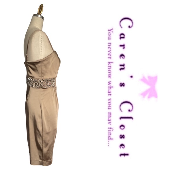 Calvin Klein Gold Stretch Satin Embellished Cocktail Evening  Dress - Picture 3 of 10